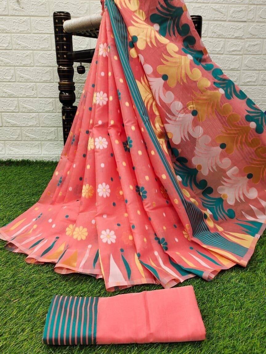 Spetila Cotton Blend Striped Regular Saree With Unstitched Blouse Piece ( Orange ) Spetila Cotton Blend Striped Regular Saree With Unstitched Blouse Piece ( Orange )