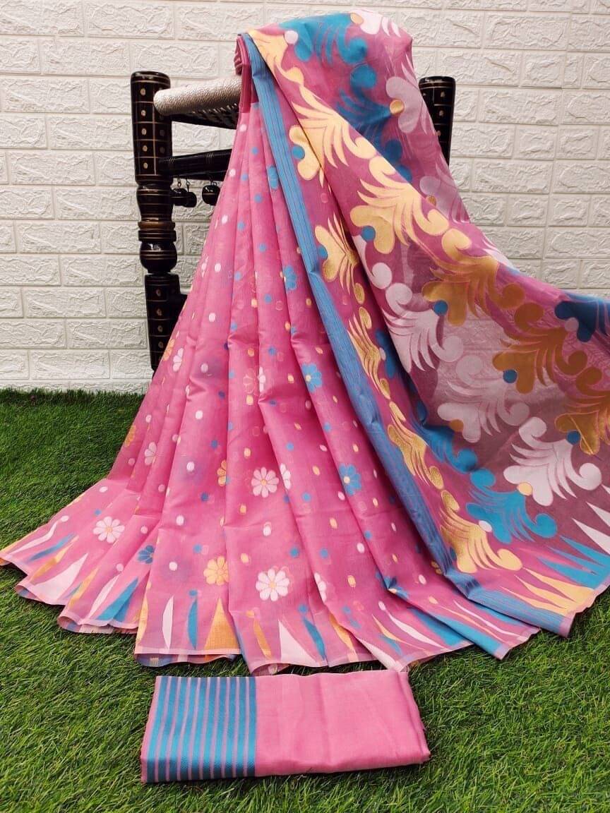 Spetila Cotton Blend Striped Regular Saree With Unstitched Blouse Piece ( Pink )     			Spetila Cotton Blend Striped Regular Saree With Unstitched Blouse Piece ( Pink )
