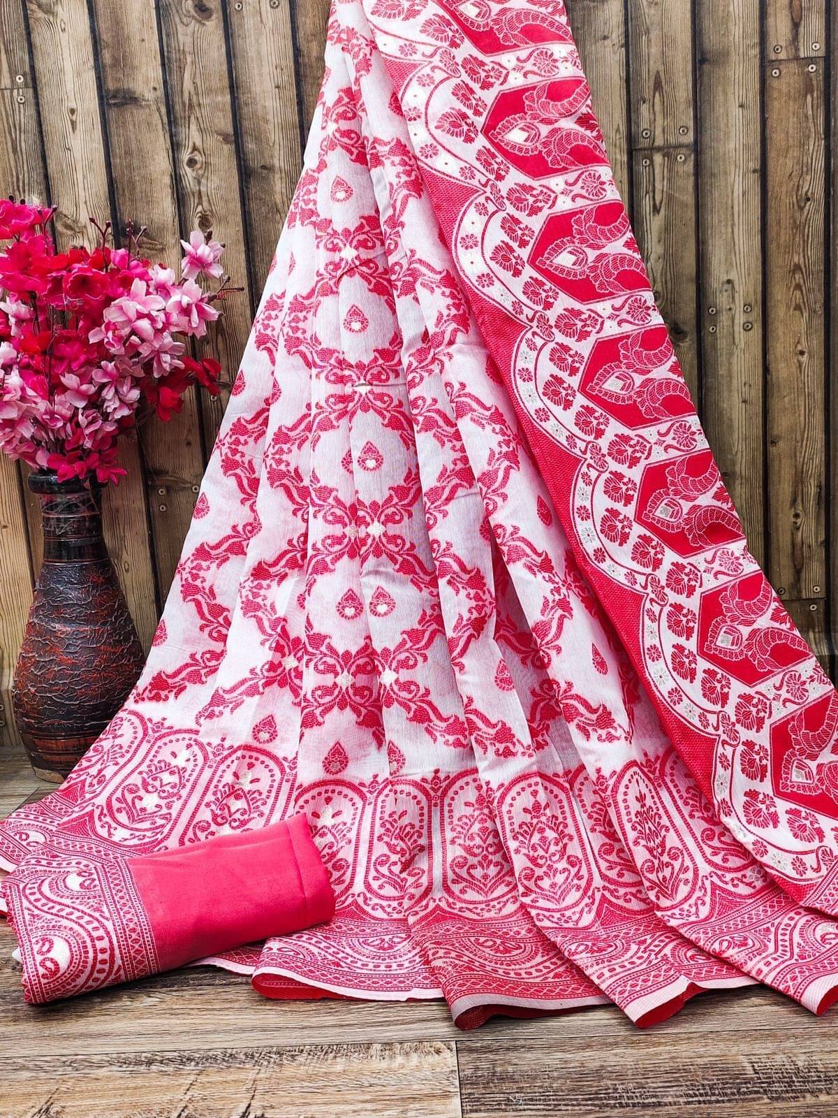     			Spetila Cotton Silk Woven Regular Saree With Unstitched Blouse Piece ( White )