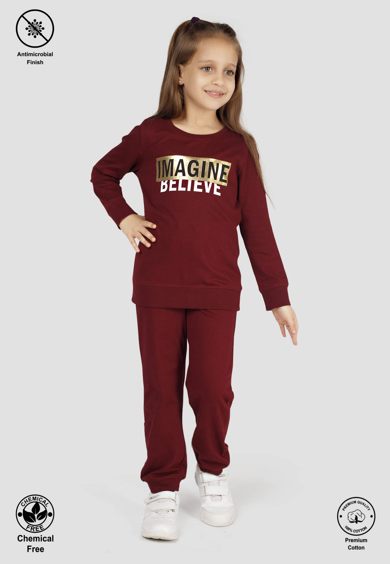     			TRESNOVA Pack of 1 Girls Cotton T-shirt & Pants ( Burgundy )
