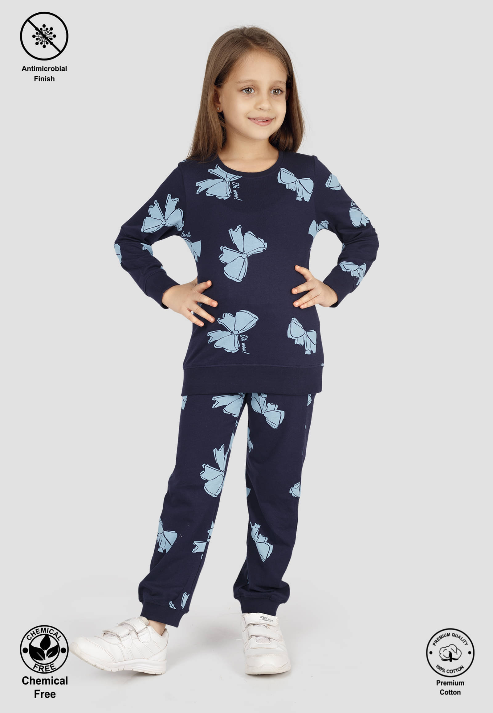     			TRESNOVA Pack of 2 Girls Cotton T-shirt & Pants ( Navy Blue )