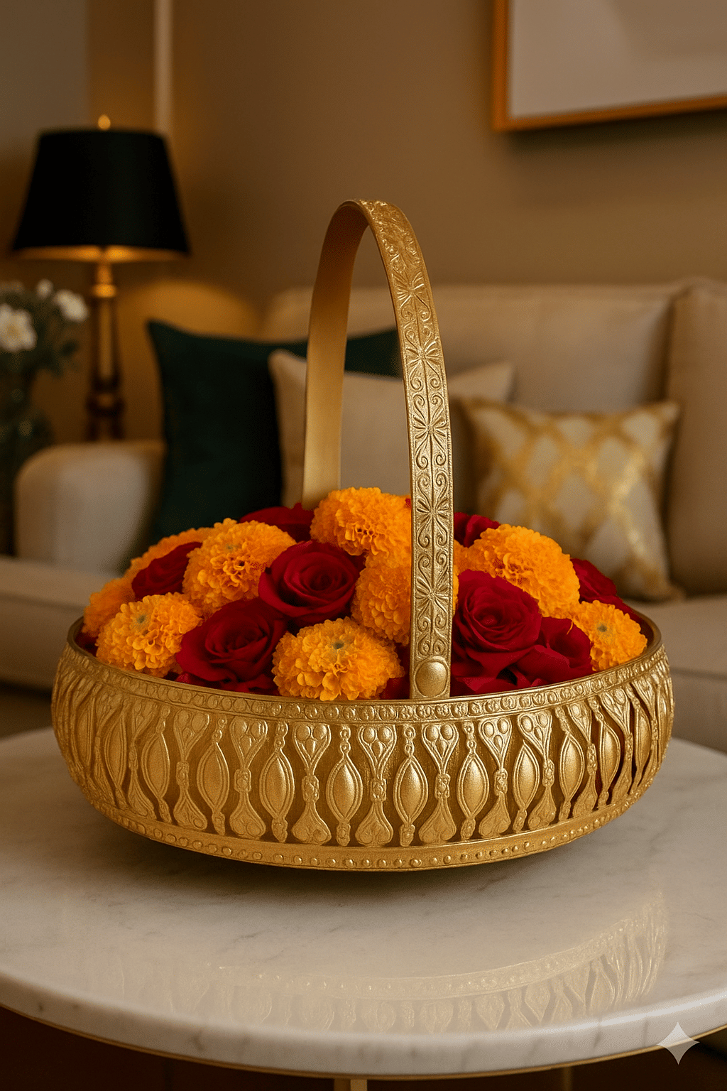     			Traditional Handicrafts Design For Home Decor Decorative Metal Pooja Basket & Serving Tray
