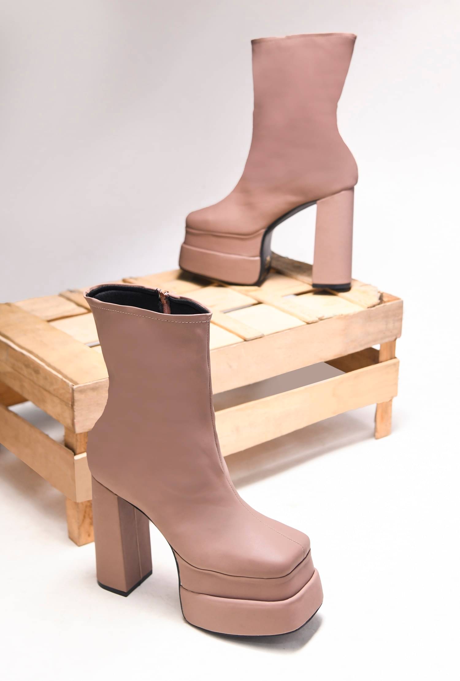     			Try me Beige Women's Mid Calf Length Boots