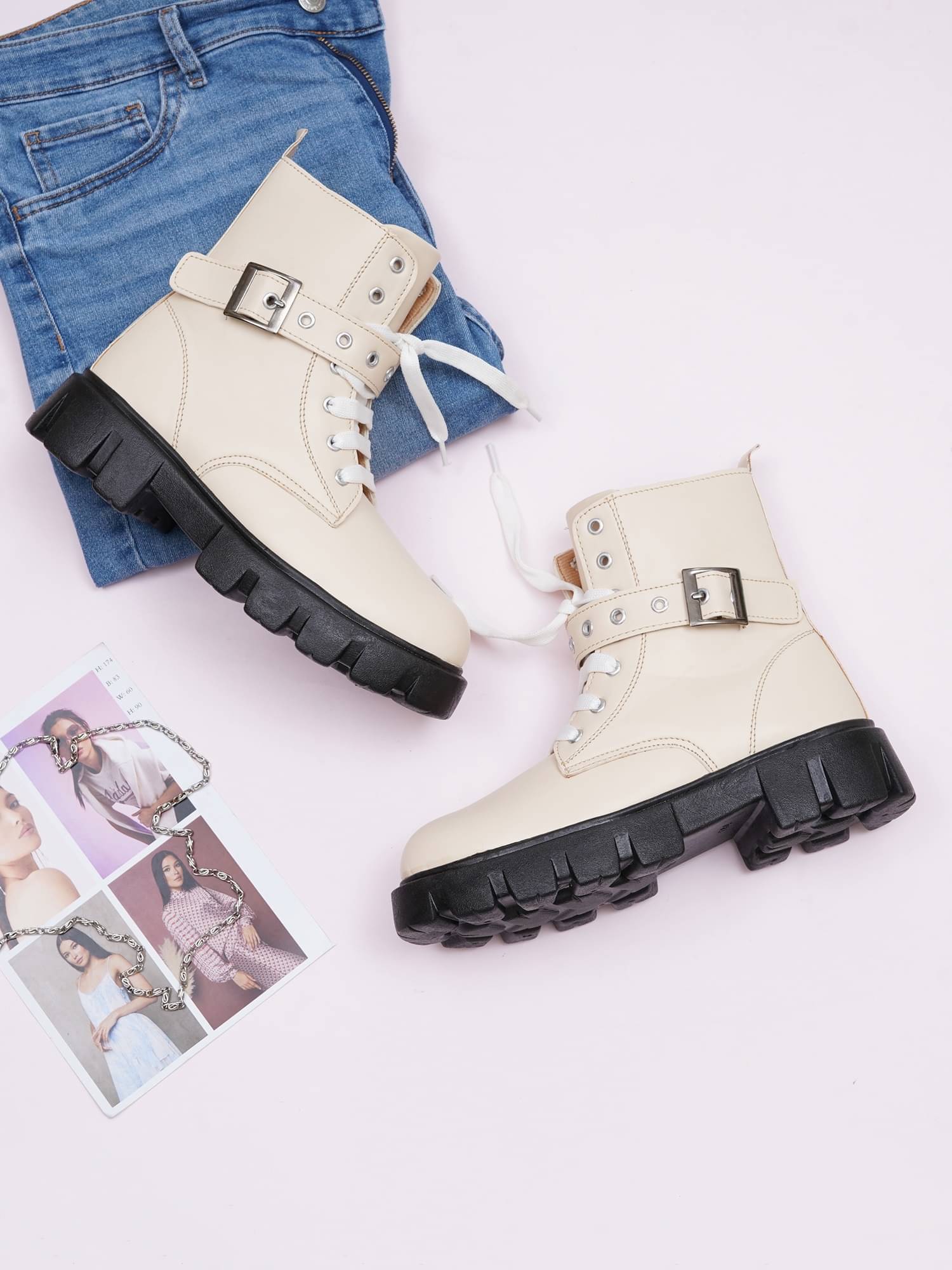     			Try me Cream Women's Mid Calf Length Boots