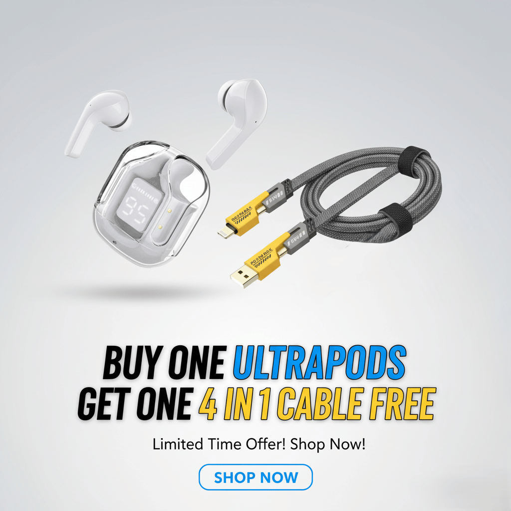    			Tws Ultrapods display bluetooth, Earbuds Pro + 4 in 1 data fast cable ,  Bluetooth Headphone + 4  in 1 charging cable