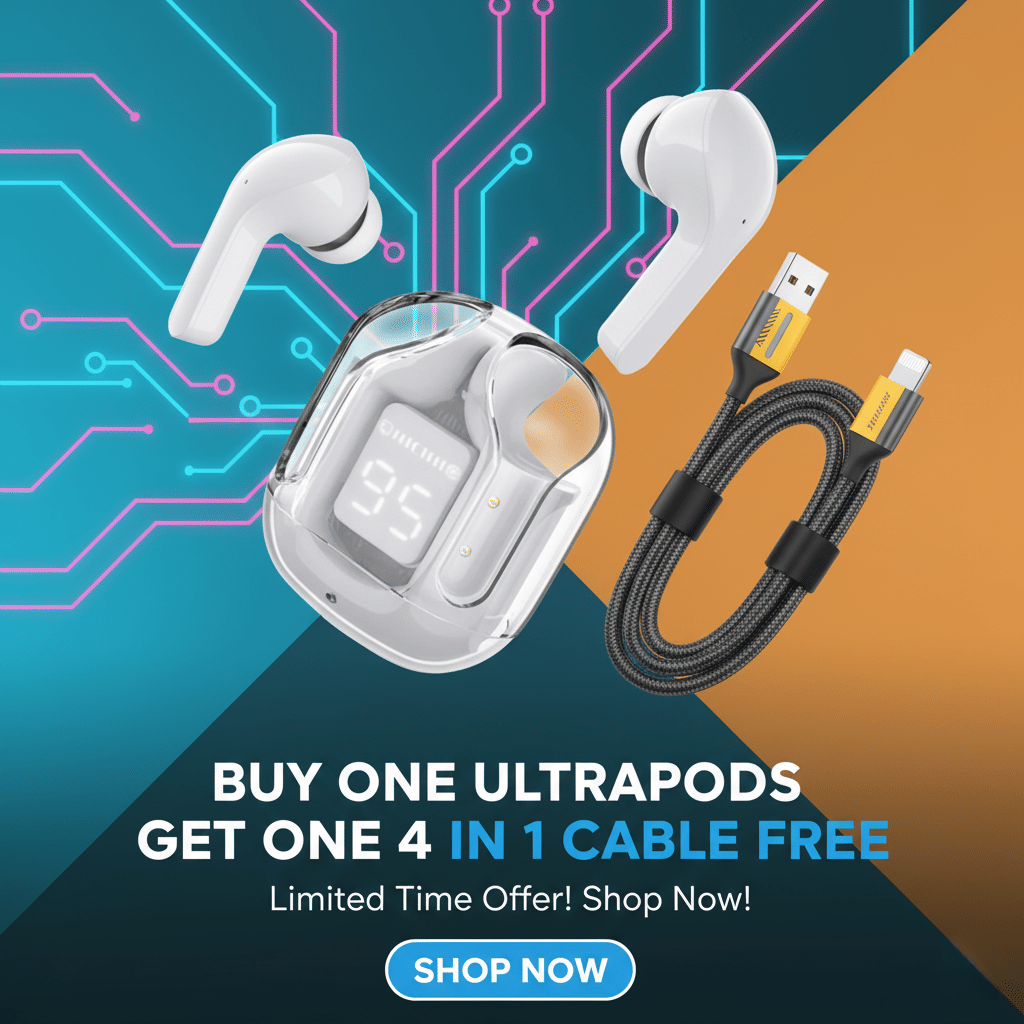     			Tws Ultrapods display bluetooth, Earbuds Pro + 4 in 1 data fast cable ,  Bluetooth Headphone + 4  in 1 charging cable