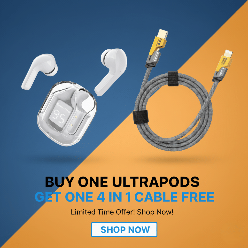     			Tws Ultrapods display bluetooth, Earbuds Pro + 4 in 1 data fast cable + 4  in 1 charging cable