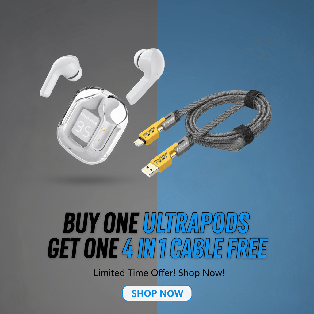     			Tws Ultrapods display bluetooth, Earbuds Pro + 4 in 1 data fast cable ,  Bluetooth Headphone + 4  in 1 charging cable