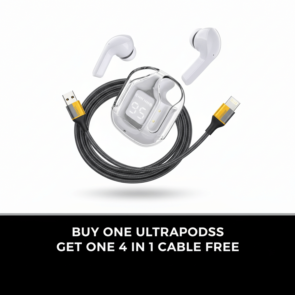     			Tws Ultrapods display bluetooth, Earbuds Pro + 4 in 1 data fast cable 4  in 1 charging cable