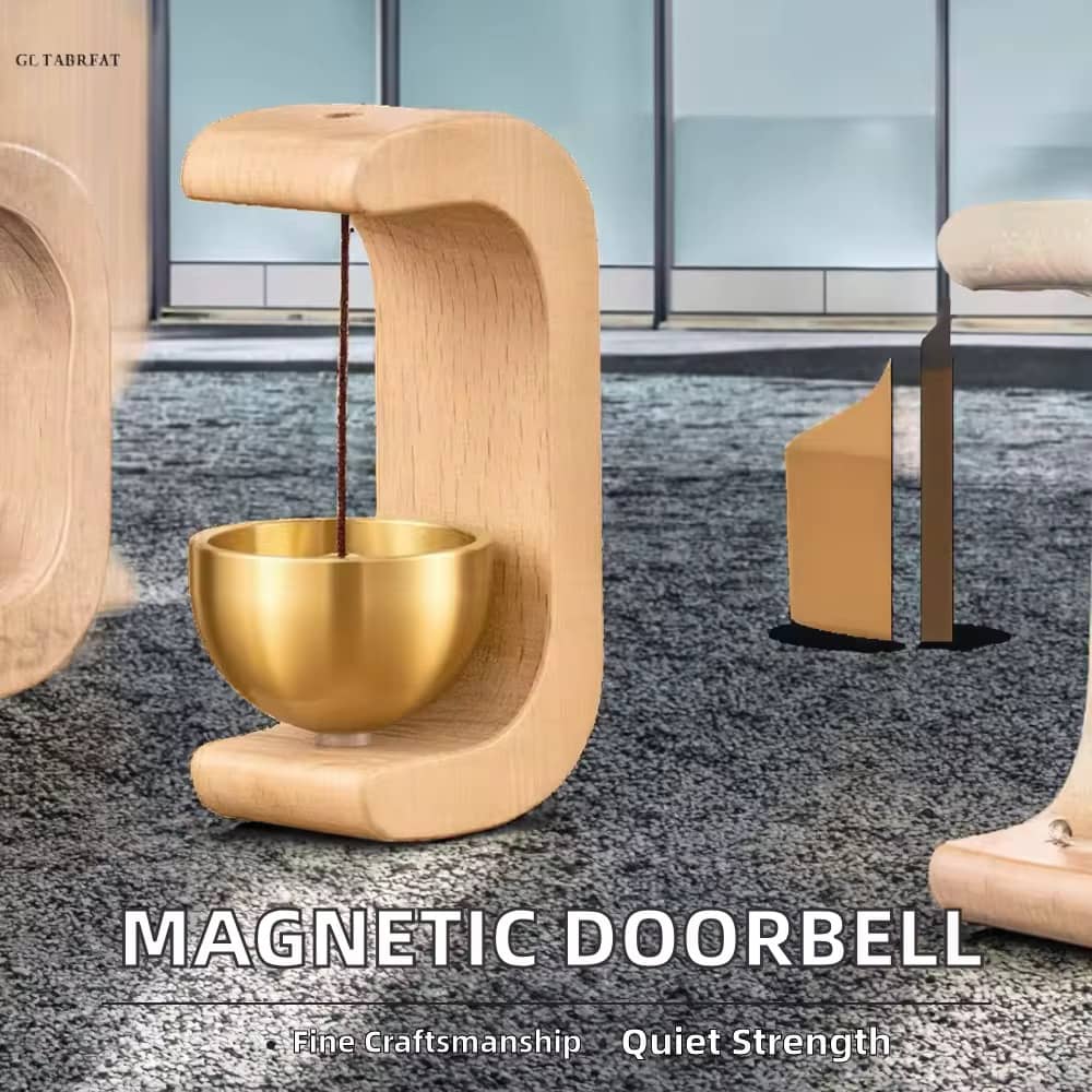Wooden Magnetic Door Bell Chime – Brass Shopkeeper Entry Alert for Small Doors, Wall Mount Classic Sound Bell, Decorative Vintage Doorbell for Home, Office & Store Use