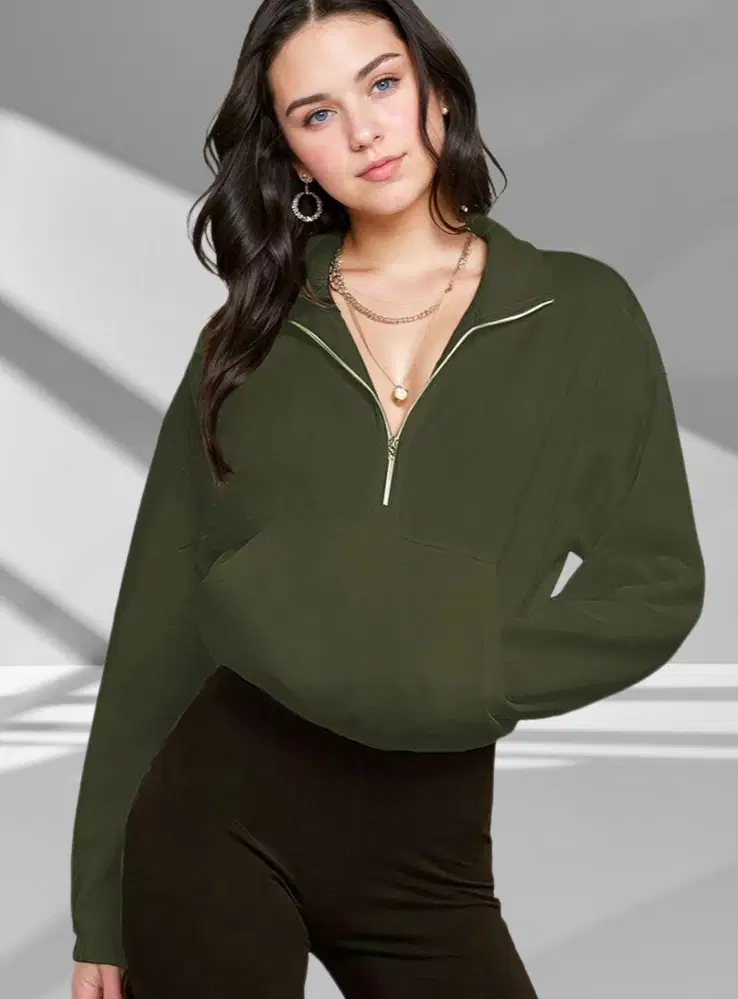 kotty Women Cotton Blend High Neck Sweatshirt For Light Winters ( Green ) kotty Women Cotton Blend High Neck Sweatshirt For Light Winters ( Green )