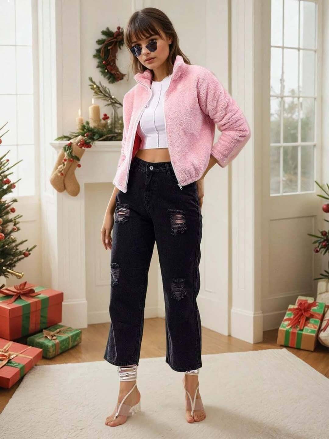kotty Women Fleece High Neck Sweatshirt For Light Winters ( Pink ) kotty Women Fleece High Neck Sweatshirt For Light Winters ( Pink )