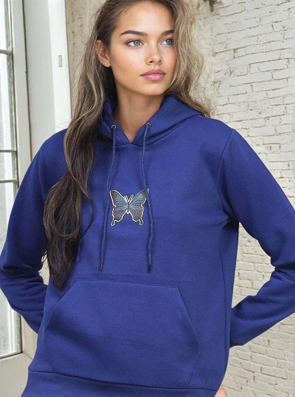 kotty Women Fleece Hooded Sweatshirt For Light Winters ( Blue ) kotty Women Fleece Hooded Sweatshirt For Light Winters ( Blue )