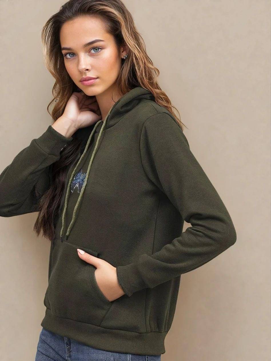 kotty Women Fleece Hooded Sweatshirt For Light Winters ( Green ) kotty Women Fleece Hooded Sweatshirt For Light Winters ( Green )