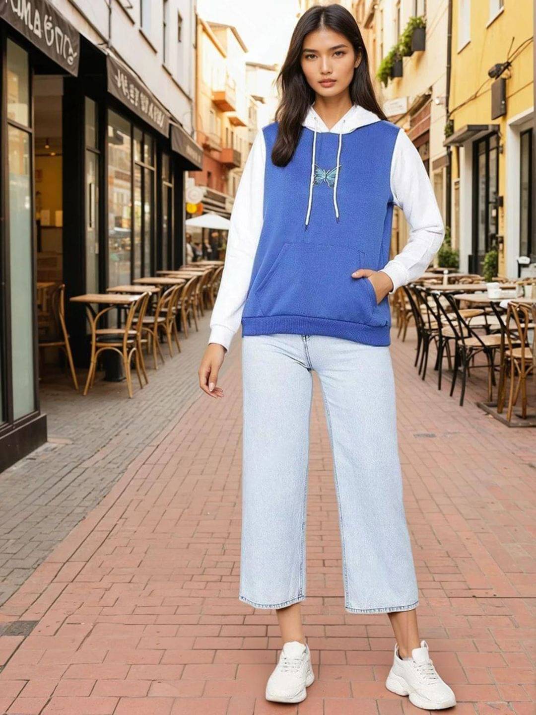 kotty Women Fleece Hooded Sweatshirt For Light Winters ( Blue ) kotty Women Fleece Hooded Sweatshirt For Light Winters ( Blue )