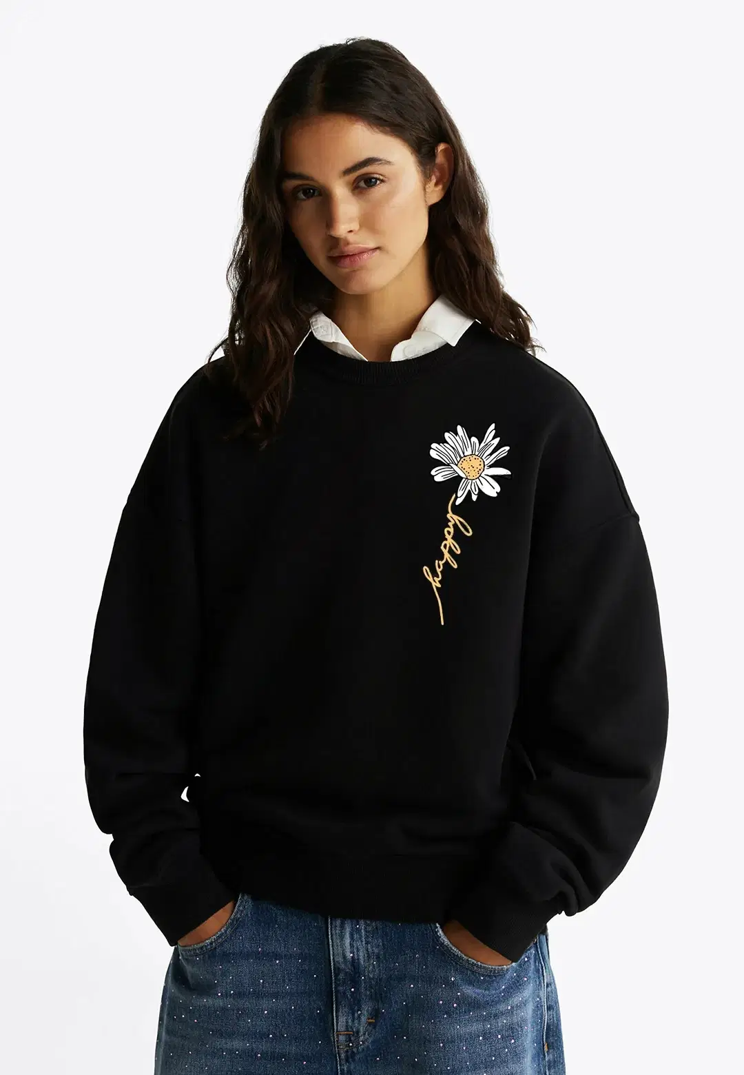 kotty Women Fleece Round Neck Sweatshirt For Light Winters ( Black ) kotty Women Fleece Round Neck Sweatshirt For Light Winters ( Black )