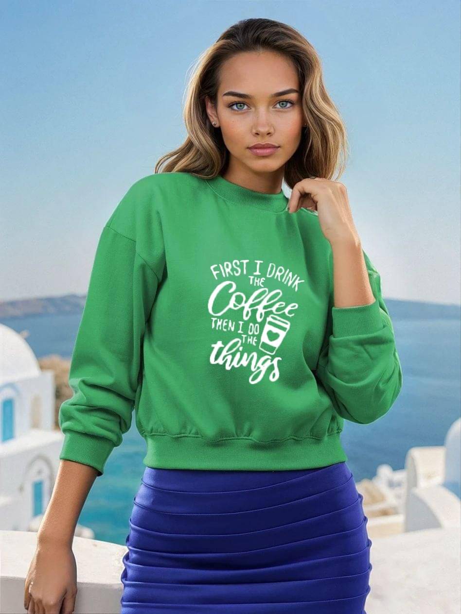 kotty Women Fleece Round Neck Sweatshirt For Light Winters ( Green ) kotty Women Fleece Round Neck Sweatshirt For Light Winters ( Green )