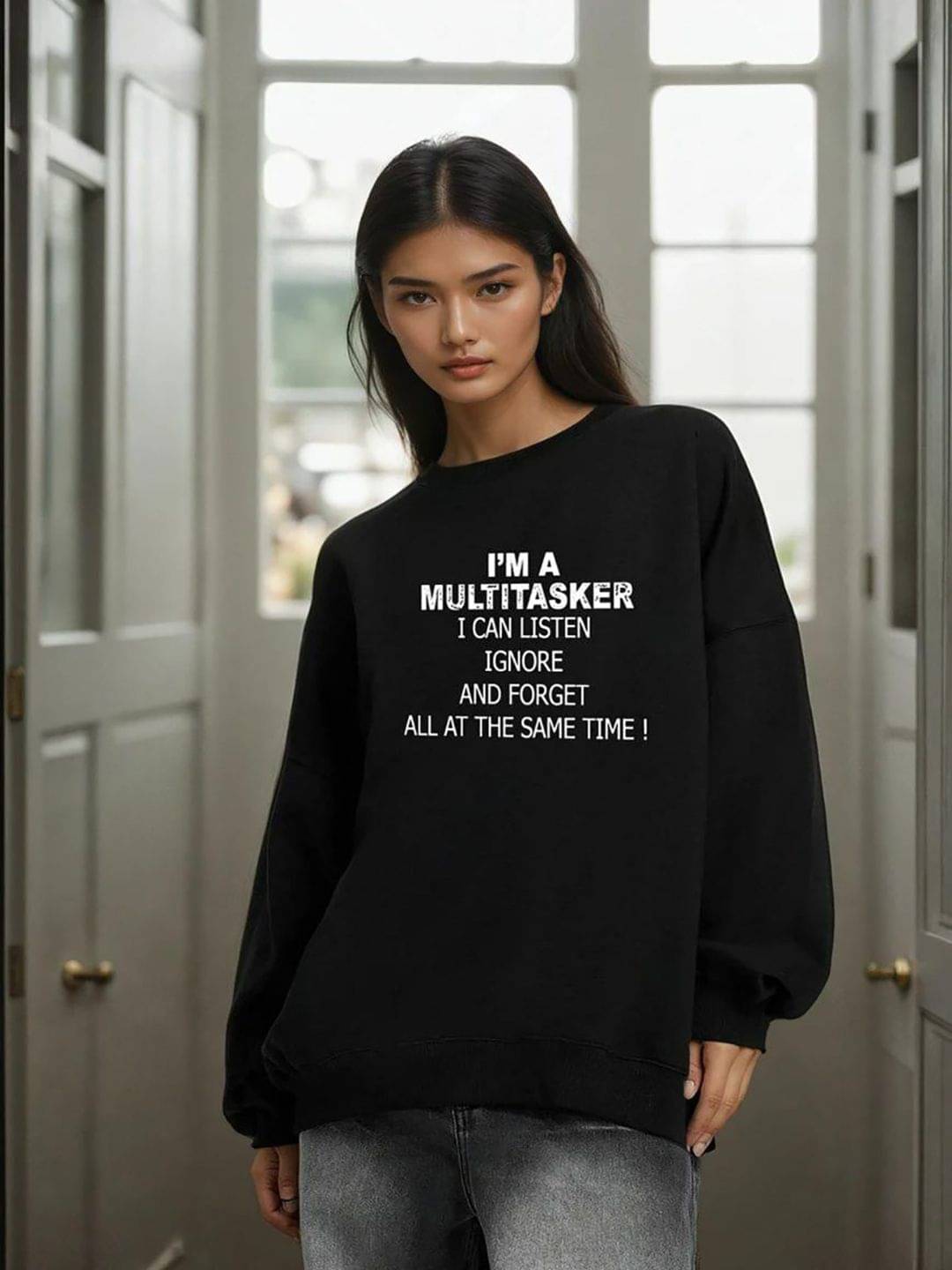 kotty Women Fleece Round Neck Sweatshirt For Light Winters ( Black ) kotty Women Fleece Round Neck Sweatshirt For Light Winters ( Black )