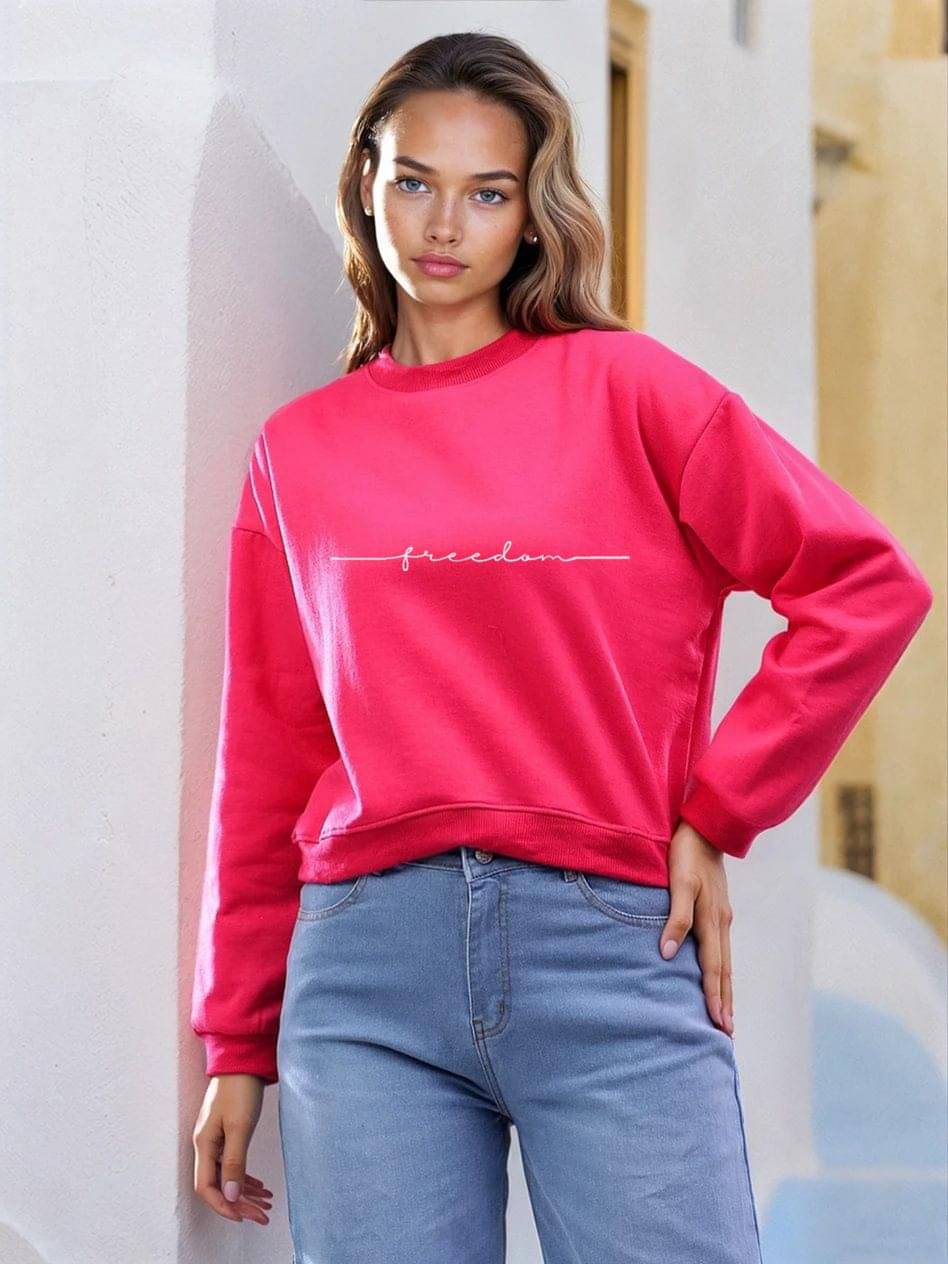 kotty Women Fleece Round Neck Sweatshirt For Light Winters ( Pink ) kotty Women Fleece Round Neck Sweatshirt For Light Winters ( Pink )