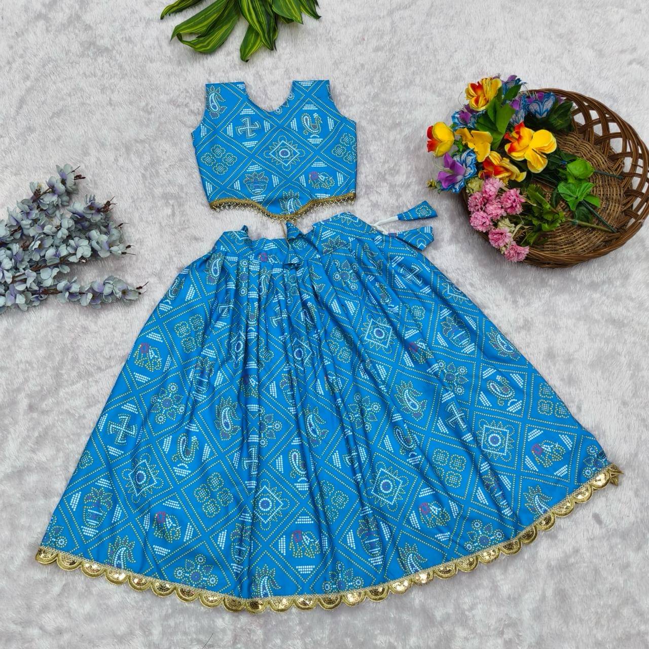     			shree sai creation Rayon Lehenga Choli Set For Girls ( Pack of 1 , Blue )