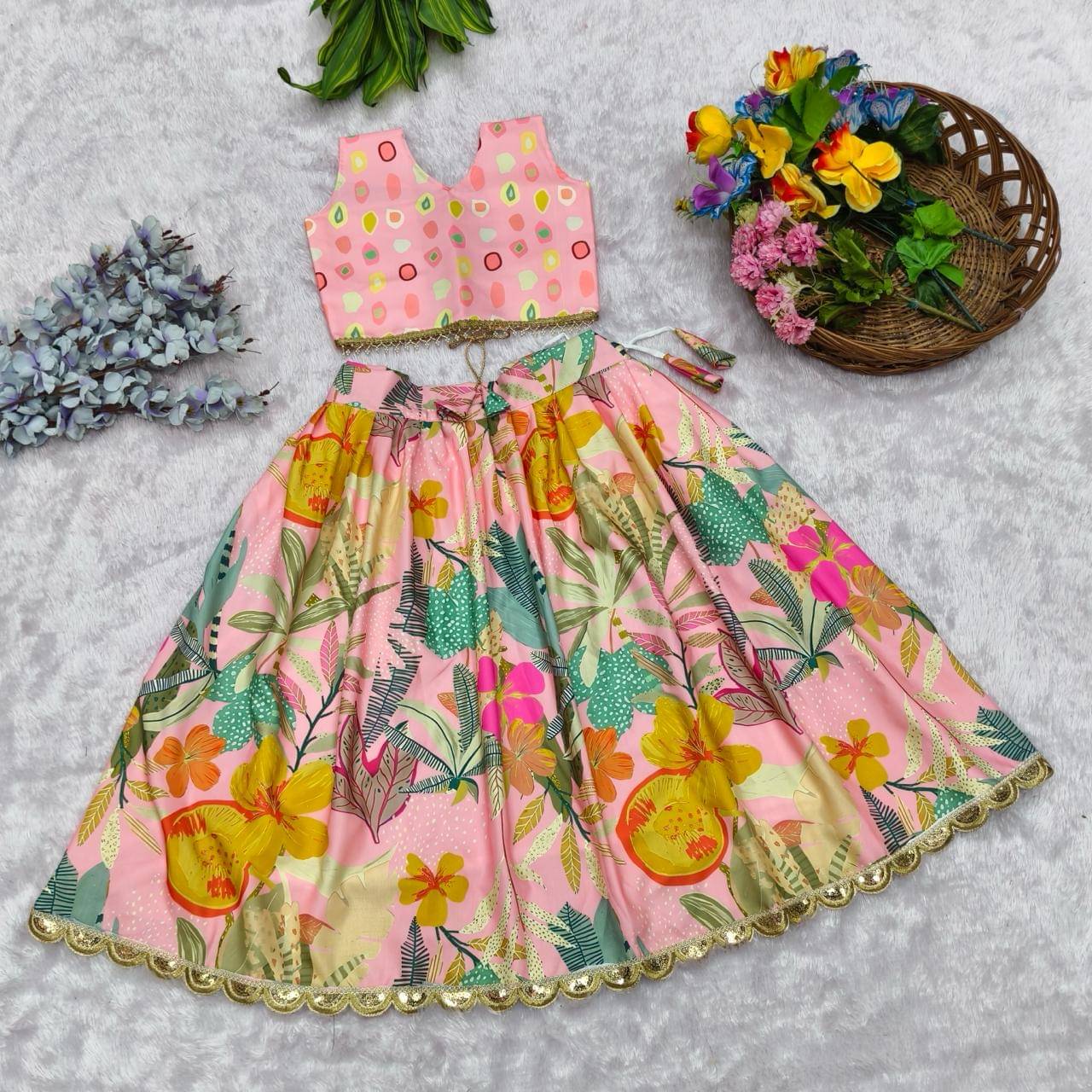     			shree sai creation Rayon Lehenga Choli Set For Girls ( Pack of 1 , Pink )