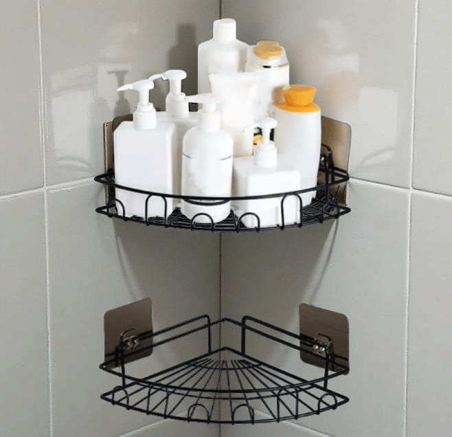     			( 2PIS COMBO ) Self Adhesive Bathroom Corner Shelves, Wall Mounted Holder Washroom Organizer, L-Shape Corner Wall Hanging Multipurpose Shelf for Bathroom  "Bathroom Shelves