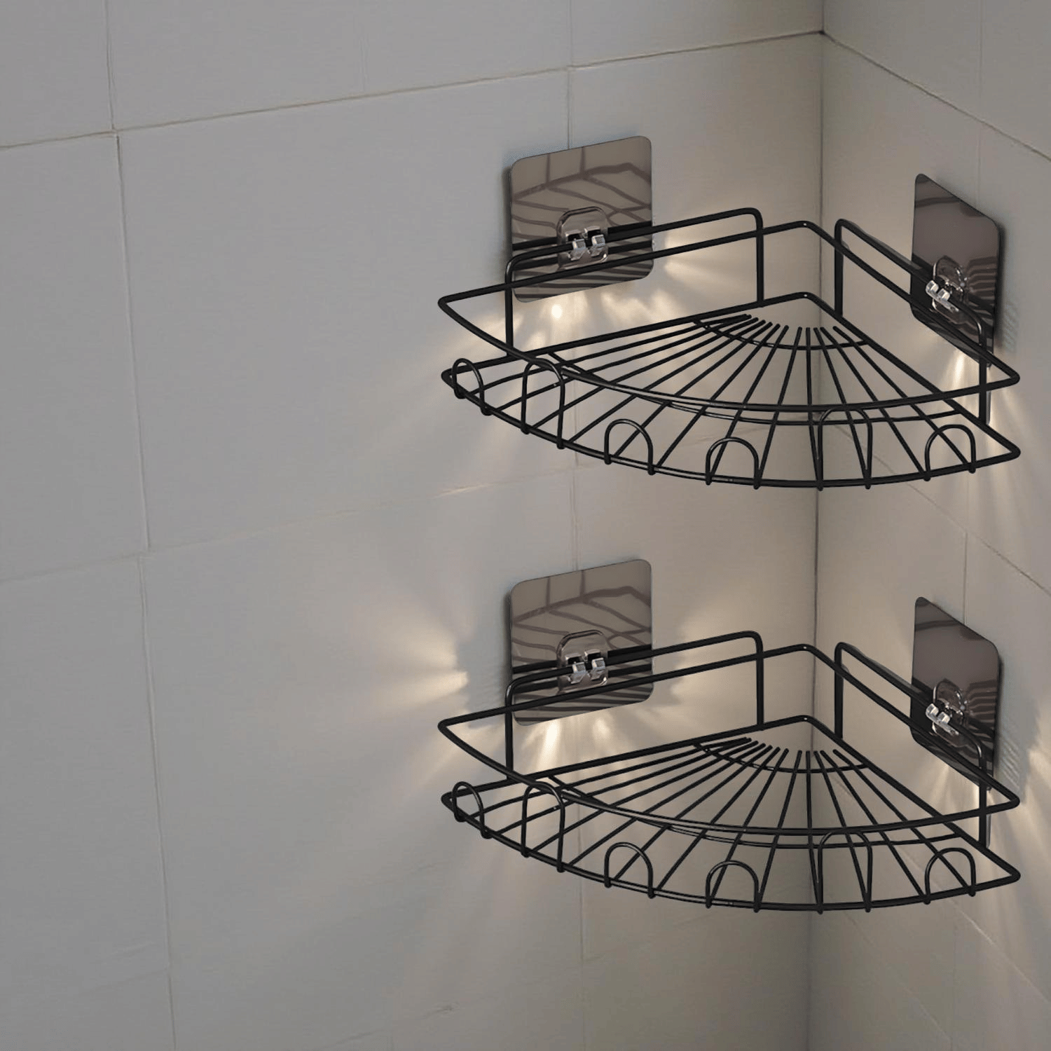     			( 2PIS COMBO ) Self Adhesive Bathroom Corner Shelves, Wall Mounted Holder Washroom Organizer, L-Shape Corner Wall Hanging Multipurpose Shelf for Bathroom  "Bathroom Shelves