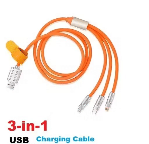     			3 in 1 Fast Charging Data Cable , 120W Portable, charger chod with USB Type-C & Micro- USB (Yellow)