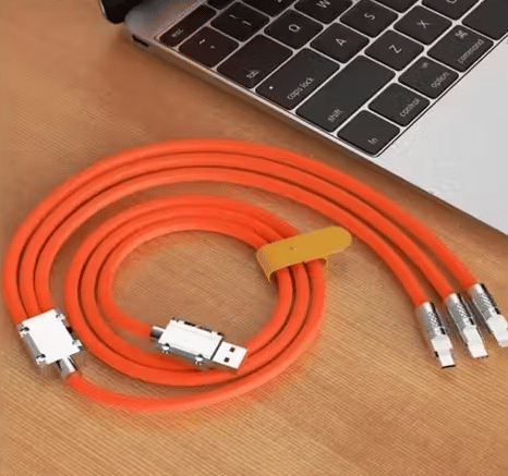     			3 in 1 Fast Charging Cable, 120W Portable Charger Cord with USB Type-C, Light-ning & Micro-USB For All Phones, Charger Type c Retractable USB Charging Cable