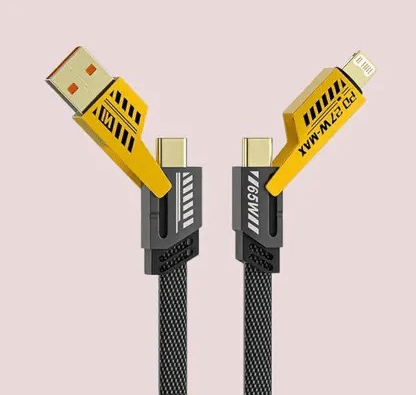     			4-in-1 USB C Cable 65W [Fast Charging & Data Sync] Flat Braided Anti-Tangle iPhone Charger Cord with Multi Charging Cable Combo Type C/USB A Ports(1 Pcs)
