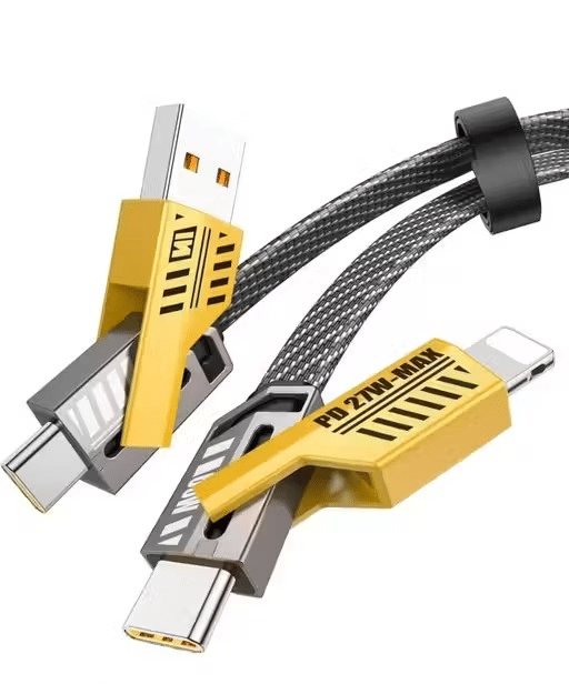     			4-in-1 USB C Cable 65W [Fast Charging & Data Sync] Flat Braided Anti-Tangle iPhone Charger Cord with Multi Charging Cable Combo Type C/USB A Ports(1 Pcs)