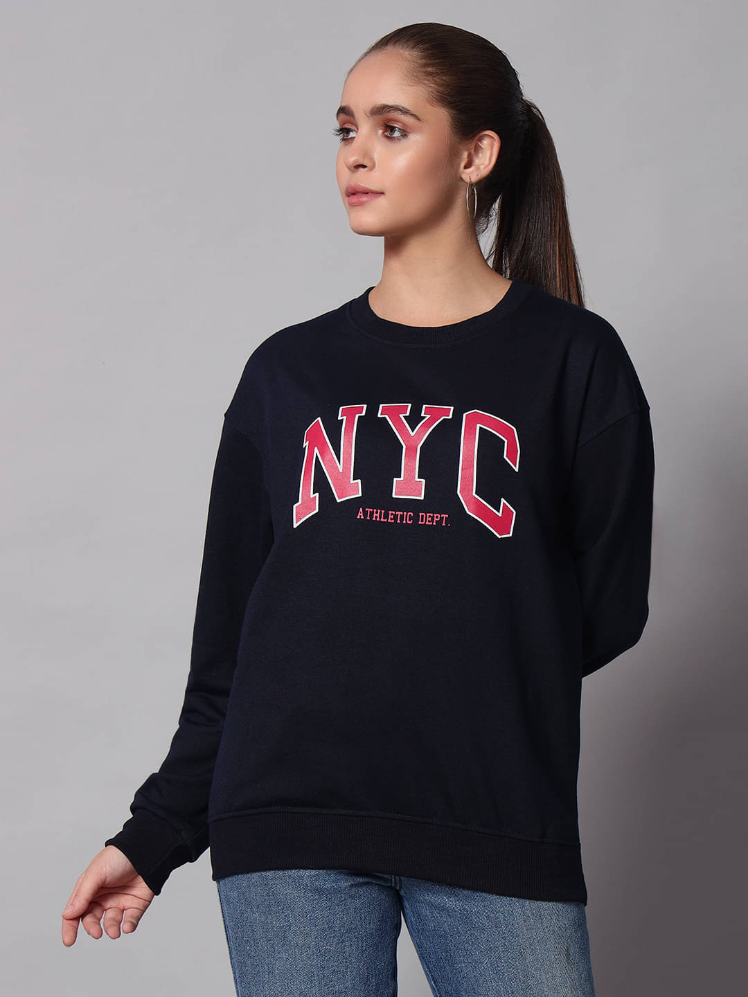     			7 ISLANDS Cotton Blend Women's Non Hooded Sweatshirt ( Navy )