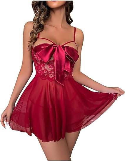     			9ITE LOV Maroon Satin Women Baby Doll Dress With Panty