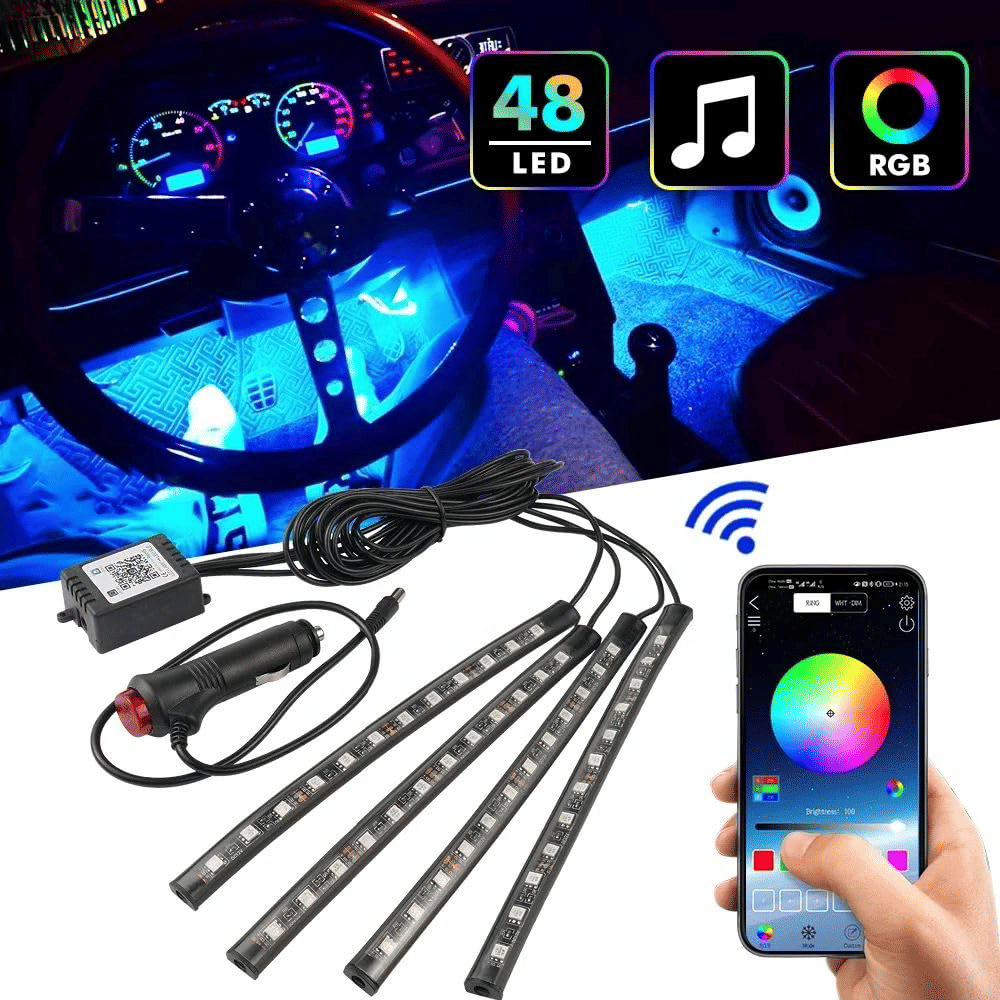     			Aksmit Car Atmosphere LED Lights 4pcs 48 LED 12V Multicolor Strip Lights Wireless