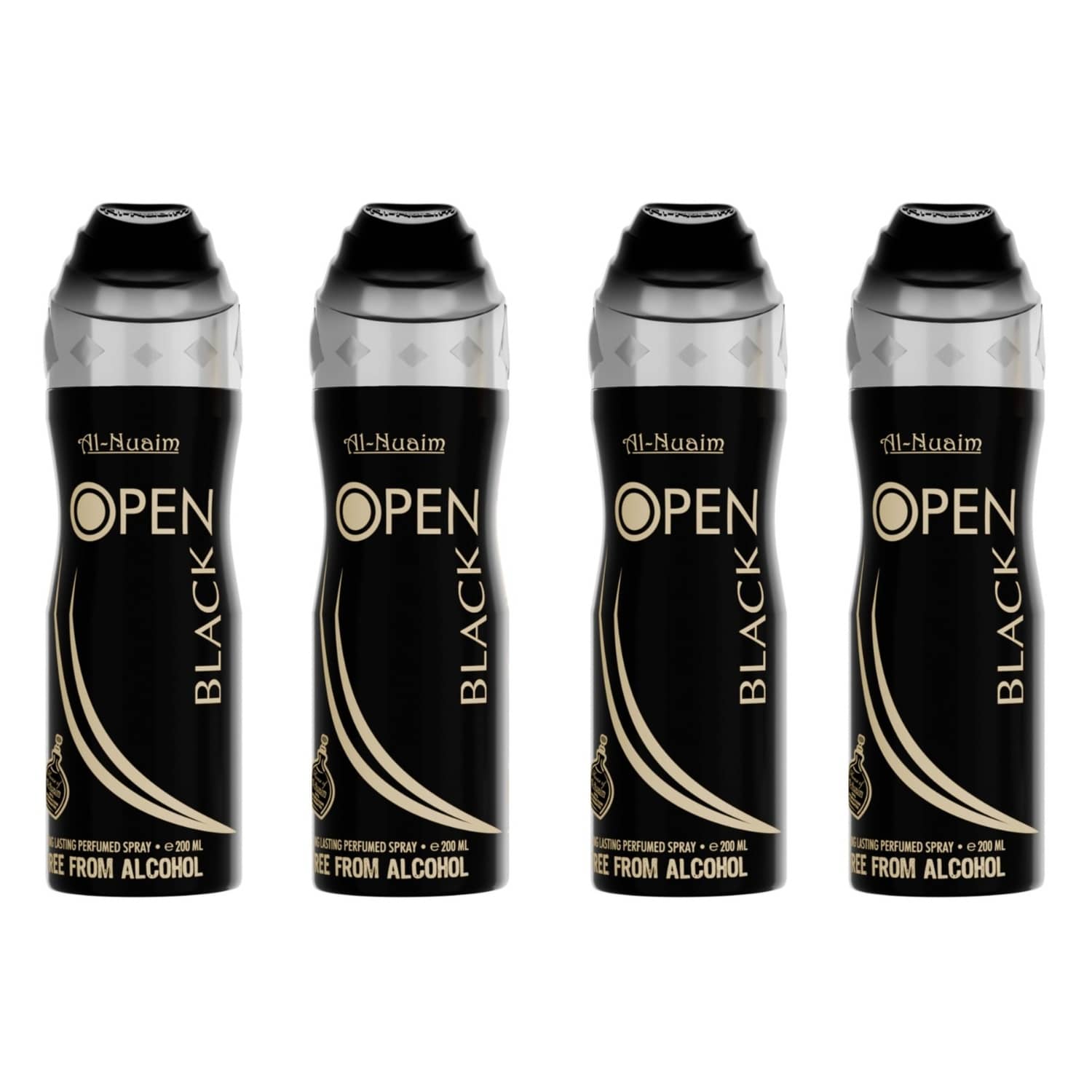 Al-Nuaim OPEN BLACK PACK  OF  4   45R Deodorant Spray for Unisex 100 ml ( Pack of 4 )