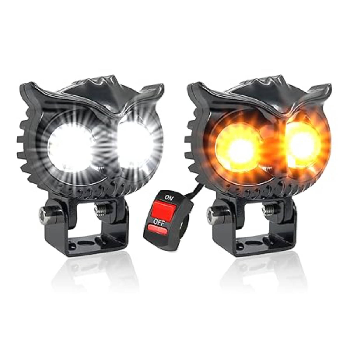     			Auto care Owl LED Projector Fog Light for Bikes & Scooty – White/Yellow Beam + Flasher Modes, Heavy-Duty Metal Body, Waterproof Design, Free On/Off Switch Included (Set of 2 Pcs)