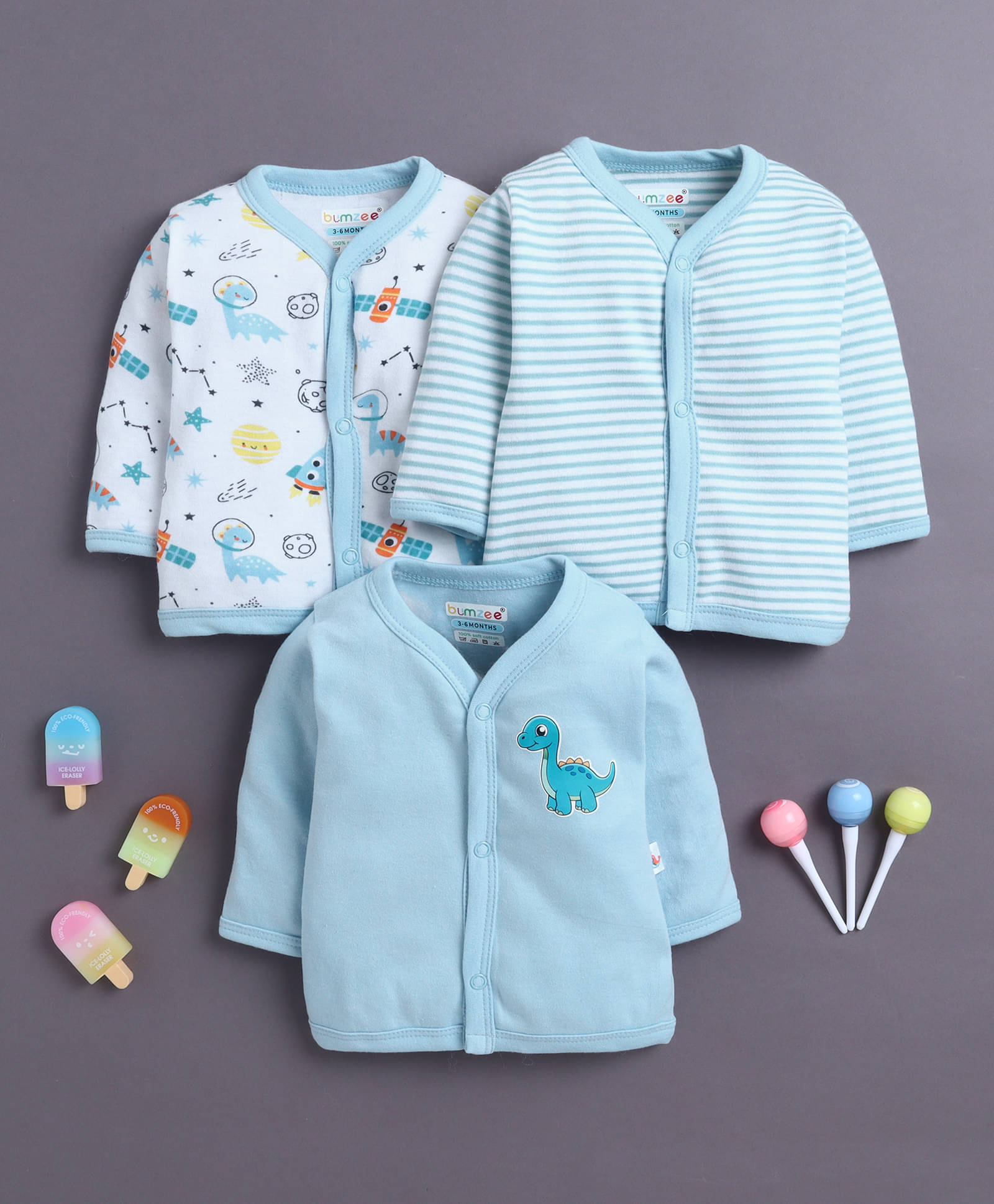     			BUMZEE Pack of 3 Baby Boys Cotton T-Shirt ( Blue )