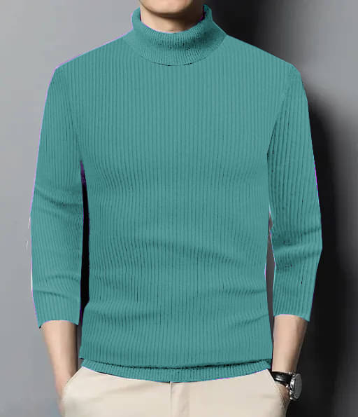     			CAT BUNNY Woollen High Neck Men's Sweatshirt - Sea Green ( Pack of 1 )