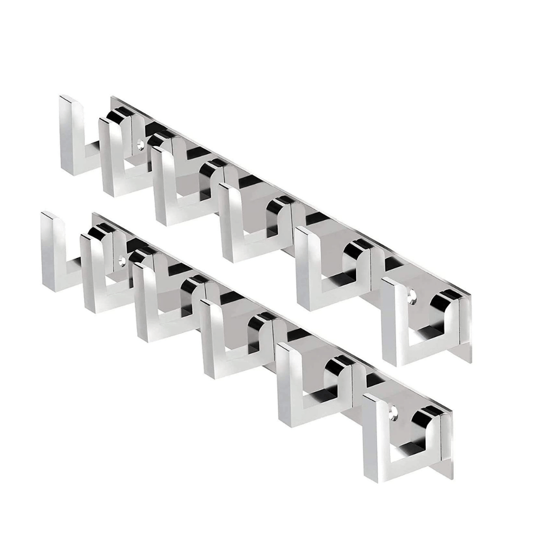 COSVIT L-Hook Hanger Stainless Steel 6 Pin Cloth Hanger Bathroom, Kitchen, Wall Wardrobe Door, Hooks For Hanging keys, Clothes Holder Hook Rail (Set of 2)