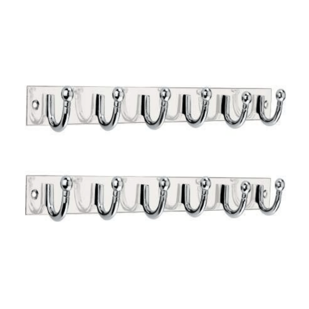COSVIT Vintage Hanger Stainless Steel 6 Pin Cloth Hanger Bathroom, Kitchen, Wall Wardrobe Door, Hooks For Hanging keys, Clothes Holder Hook Rail - Pack of 2