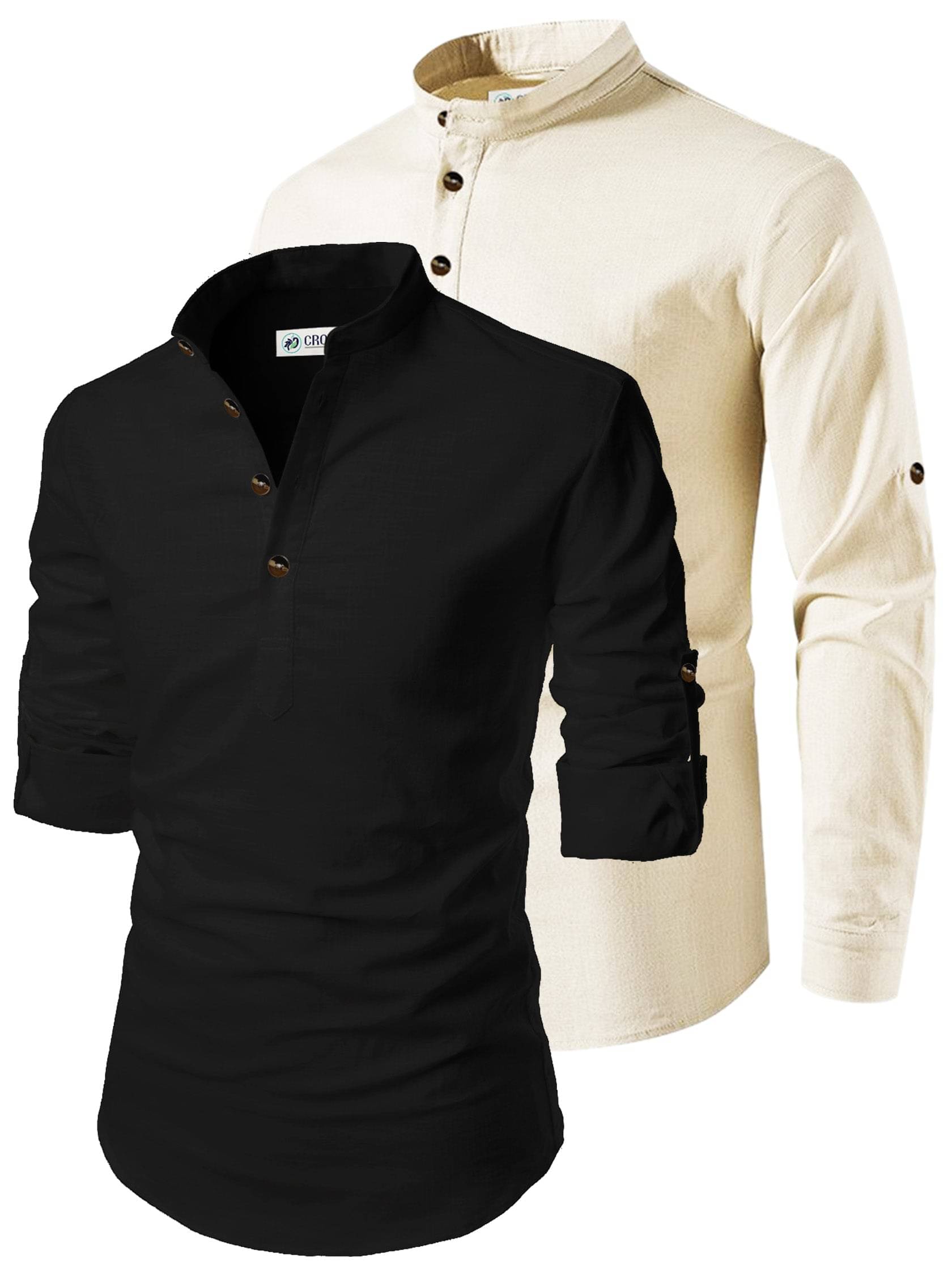 CROWNTAIL Beige Cotton Men's Regular Kurta ( Pack of 2 ) CROWNTAIL Beige Cotton Men's Regular Kurta ( Pack of 2 )