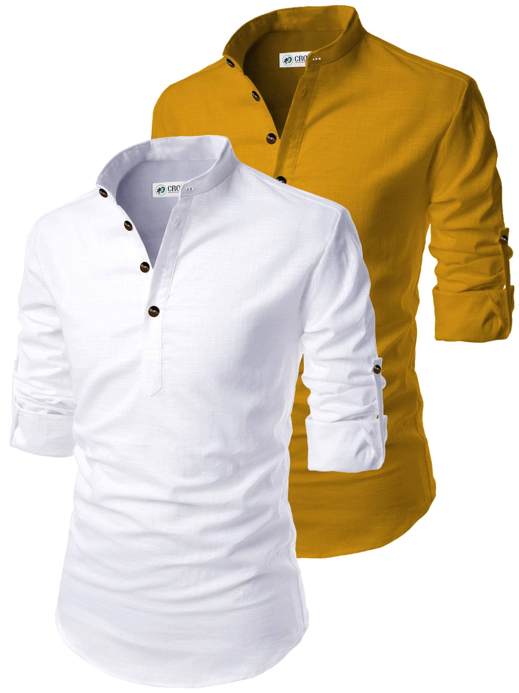 CROWNTAIL Yellow Cotton Men's Regular Kurta ( Pack of 2 )     			CROWNTAIL Yellow Cotton Men's Regular Kurta ( Pack of 2 )