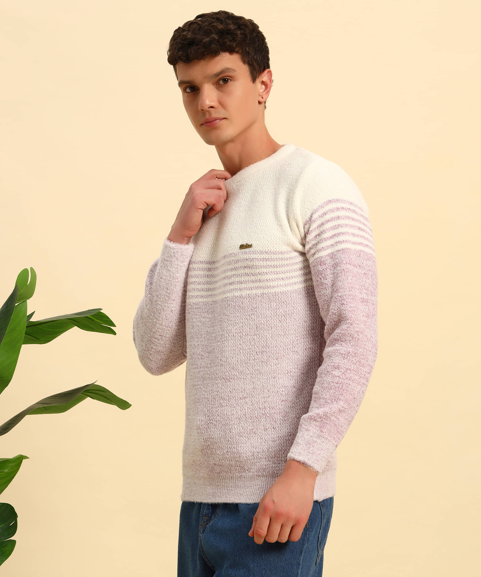     			Canblar Woollen Blend Round Neck Men's Full Sleeves Pullover Sweater - Lavender ( Pack of 1 )