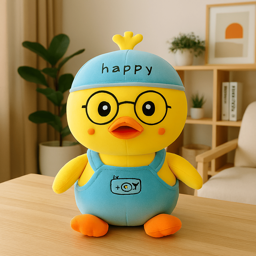     			Cute Duck Plush Toy with Glasses, Blue Overalls, Happy Cap, Yellow and Blue, Soft Stuffed Animal 35CM