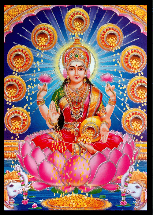     			DHANALAKSHMI MATA Sparkled Laminated Photo 8 (Width) x 11 (Length) inch on Wooden Base With Back Support & Wall Hanging Mount