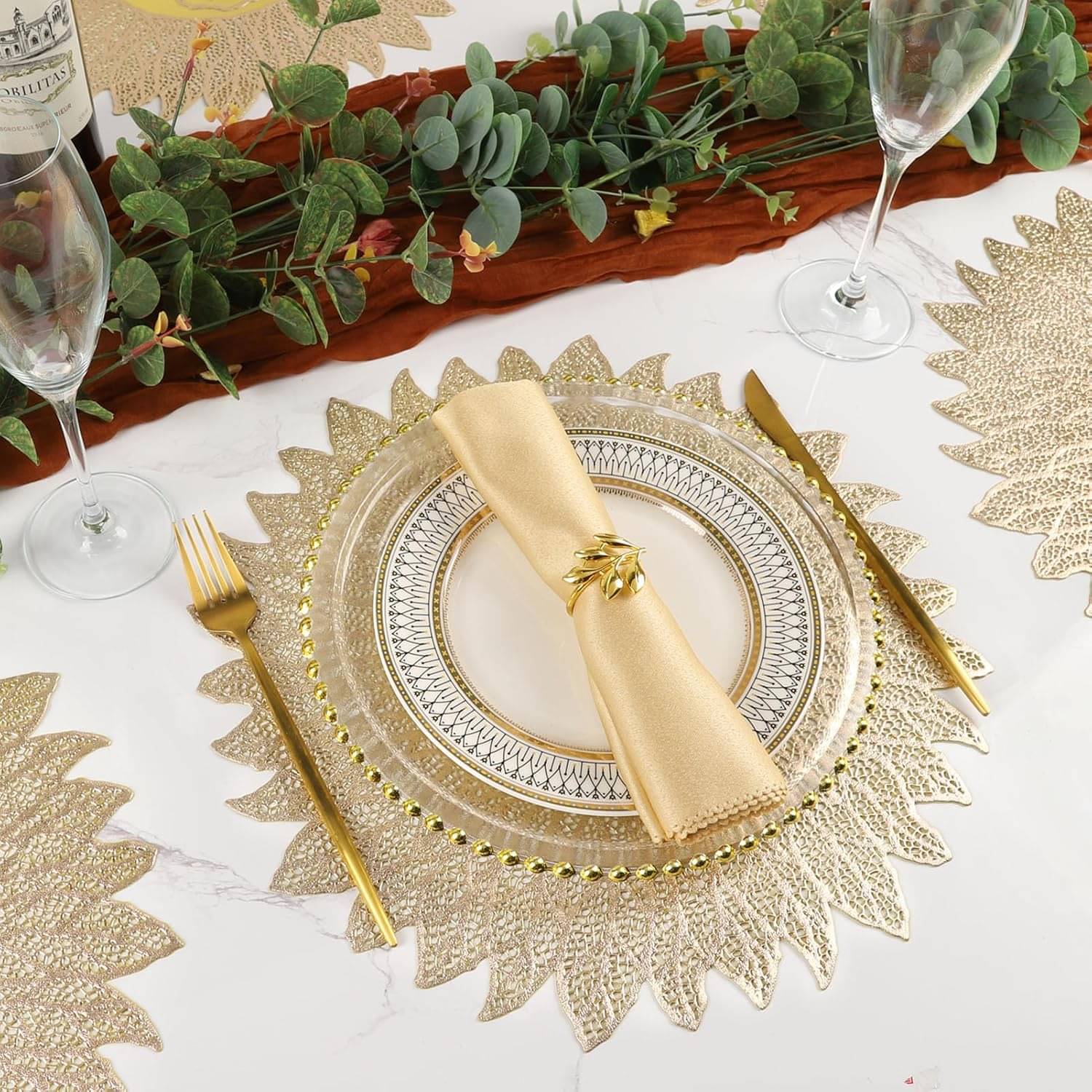 Dakshya Industries PVC Floral Round Table Mats ( 38 cm x 38 cm ) Pack of 4 - Gold Dakshya Industries PVC Floral Round Table Mats ( 38 cm x 38 cm ) Pack of 4 - Gold