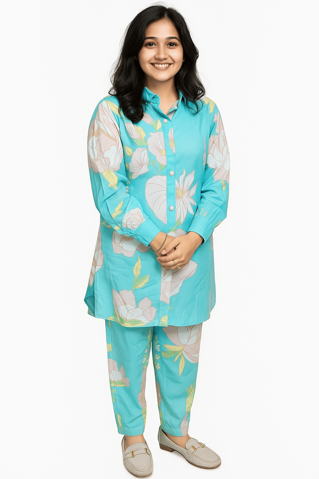     			Daughters Enterprise Women Printed Top With Trousers Co-Ord Set ( Blue )