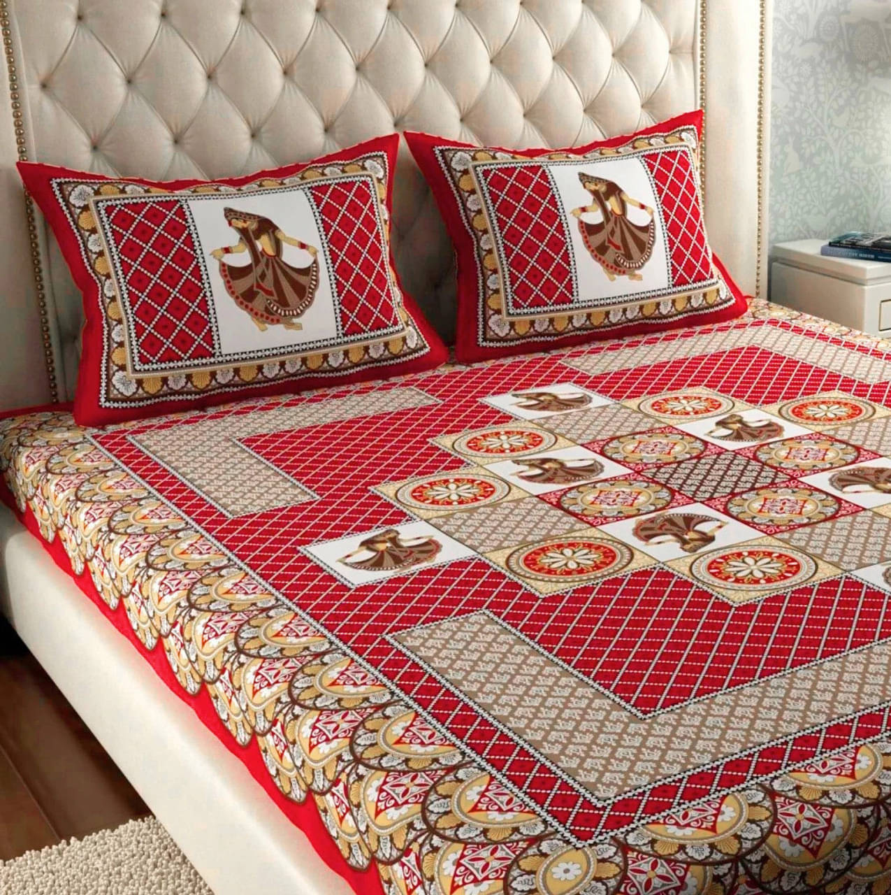 Dgsm Craft Cotton 1 Double Queen Bedsheet with 2 Pillow Covers ( Red ) Dgsm Craft Cotton 1 Double Queen Bedsheet with 2 Pillow Covers ( Red )