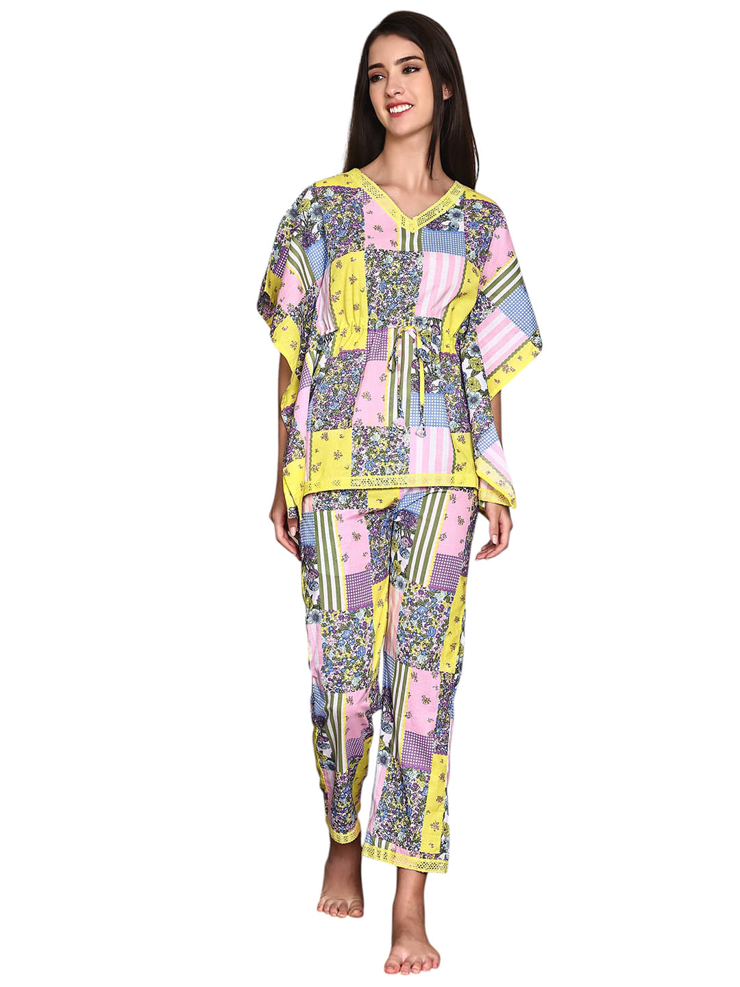     			Dress Craft Cotton Printed Women Kaftan with Pyjama ( Multicolor )