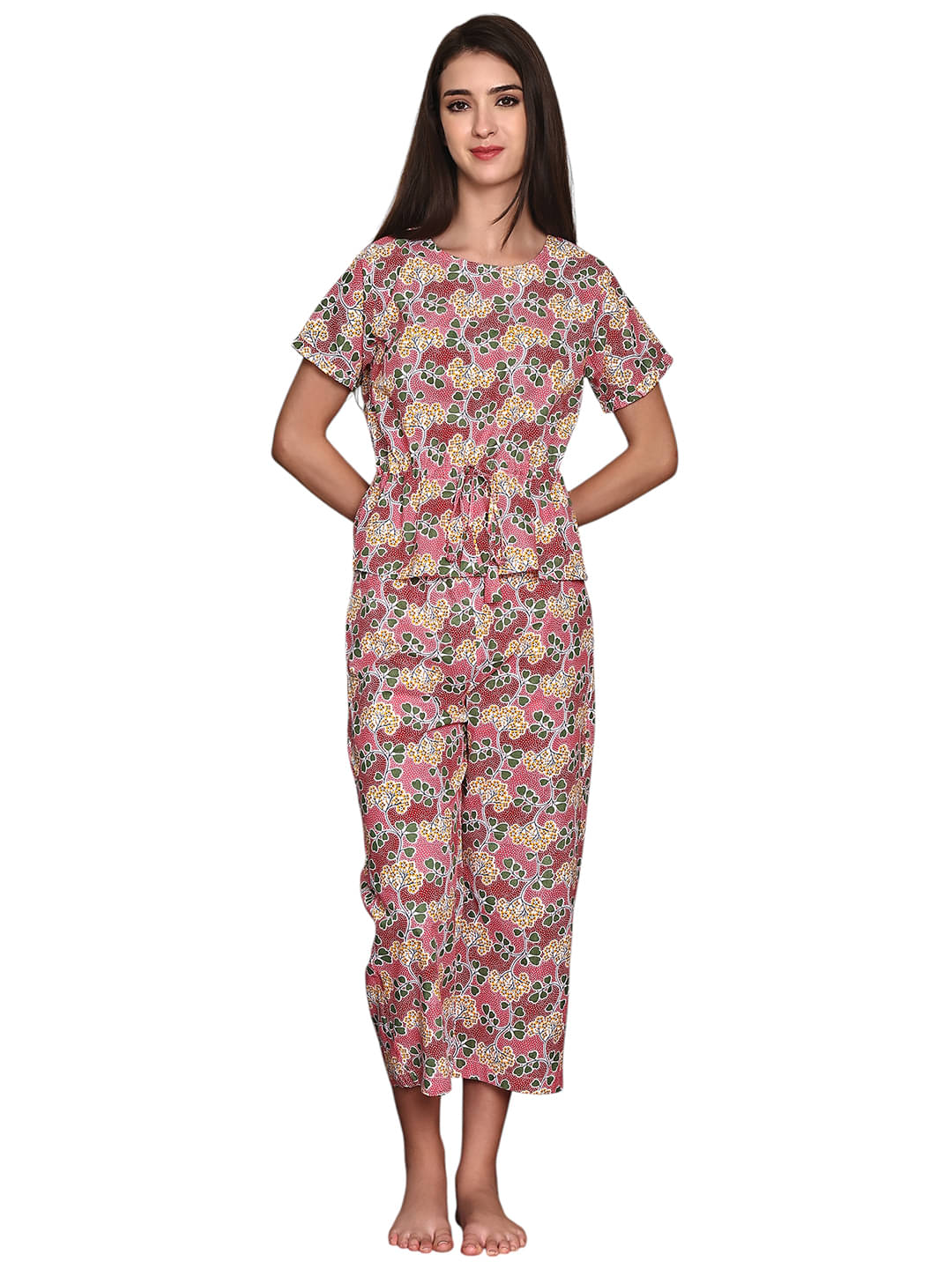     			Dress Craft Cotton Printed Women Top with Pyjama ( Red )